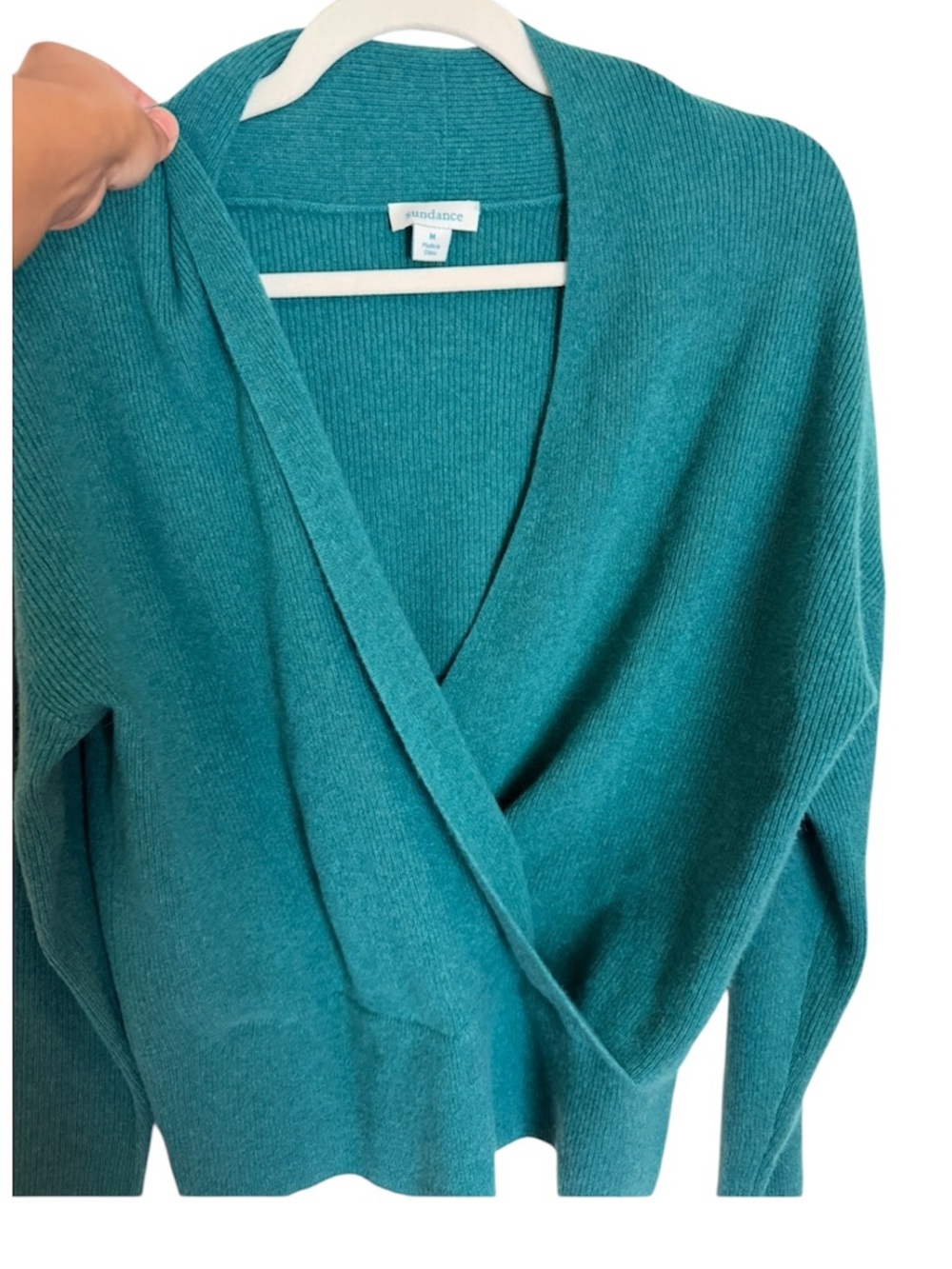 Sundance Teal Cashmere V-Neck Wrap Sweater - Picture 2 of 7